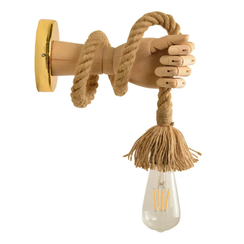 Hand bar wall lamp with hemp rope